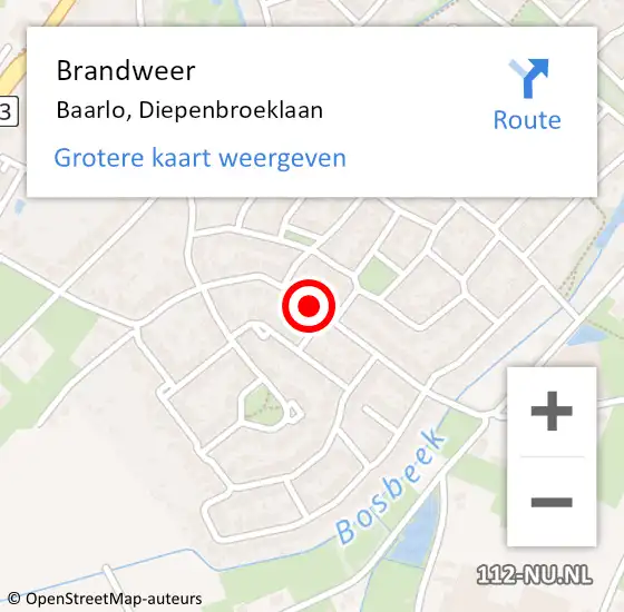 Locatie op kaart van de 112 melding: Brandweer Baarlo, Diepenbroeklaan op 26 augustus 2018 17:29