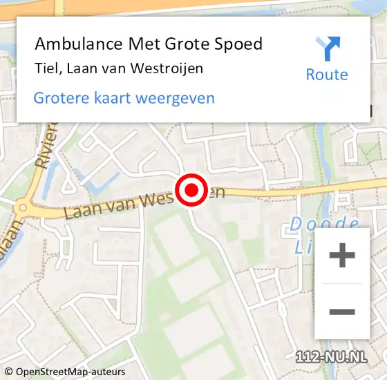 Locatie op kaart van de 112 melding: Ambulance Met Grote Spoed Naar Tiel, Laan van Westroijen op 26 augustus 2018 17:31
