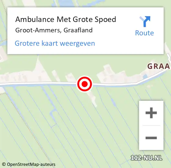 Locatie op kaart van de 112 melding: Ambulance Met Grote Spoed Naar Groot-Ammers, Graafland op 26 augustus 2018 18:29