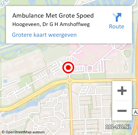 Locatie op kaart van de 112 melding: Ambulance Met Grote Spoed Naar Hoogeveen, Dr G H Amshoffweg op 26 augustus 2018 19:43