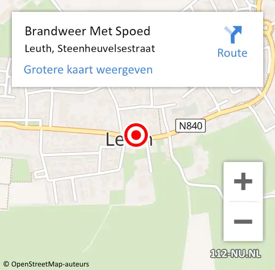 Locatie op kaart van de 112 melding: Brandweer Met Spoed Naar Leuth, Steenheuvelsestraat op 7 maart 2014 08:56