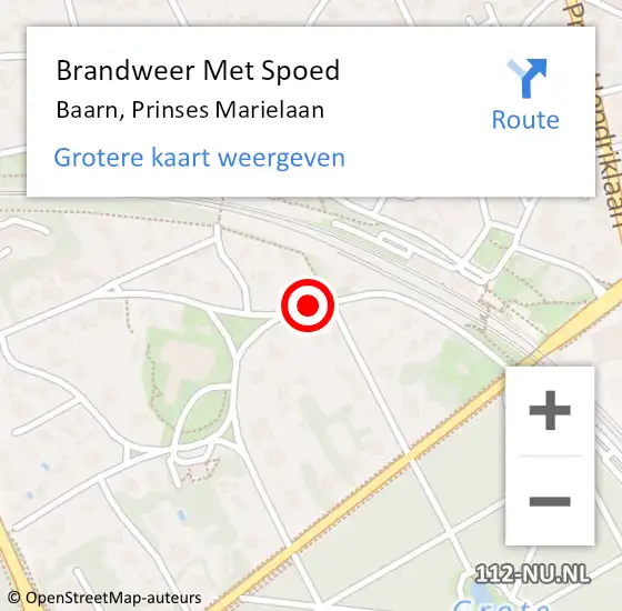 Locatie op kaart van de 112 melding: Brandweer Met Spoed Naar Baarn, Prinses Marielaan op 26 augustus 2018 22:13