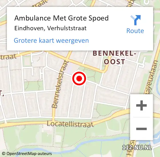 Locatie op kaart van de 112 melding: Ambulance Met Grote Spoed Naar Eindhoven, Verhulststraat op 26 augustus 2018 22:49