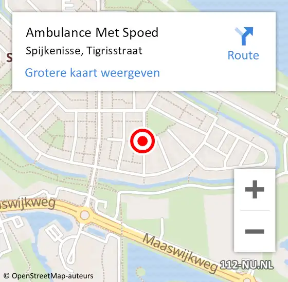 Locatie op kaart van de 112 melding: Ambulance Met Spoed Naar Spijkenisse, Tigrisstraat op 27 augustus 2018 00:54