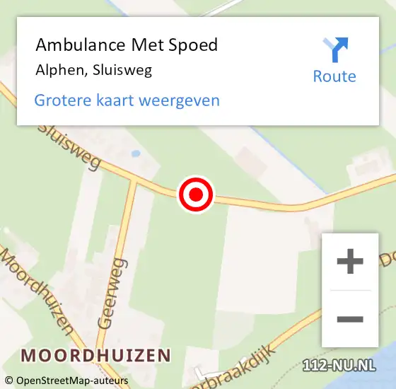 Locatie op kaart van de 112 melding: Ambulance Met Spoed Naar Alphen, Sluisweg op 27 augustus 2018 01:43