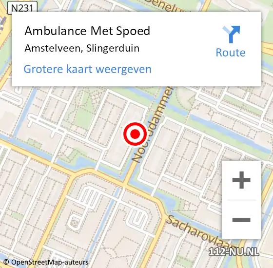 Locatie op kaart van de 112 melding: Ambulance Met Spoed Naar Amstelveen, Slingerduin op 27 augustus 2018 01:56