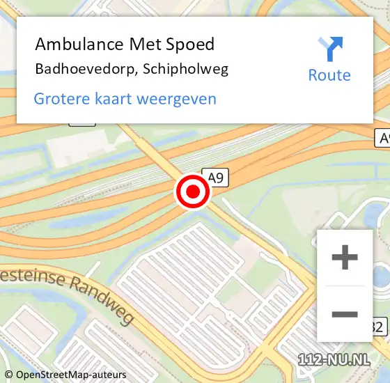 Locatie op kaart van de 112 melding: Ambulance Met Spoed Naar Badhoevedorp, Schipholweg op 27 augustus 2018 03:11