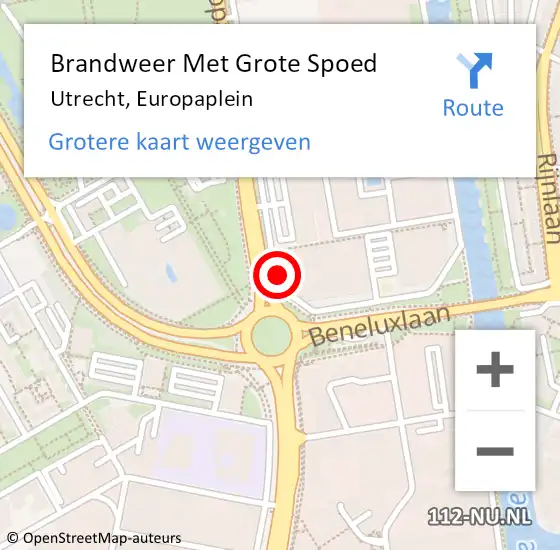 Locatie op kaart van de 112 melding: Brandweer Met Grote Spoed Naar Utrecht, Europaplein op 27 augustus 2018 05:18