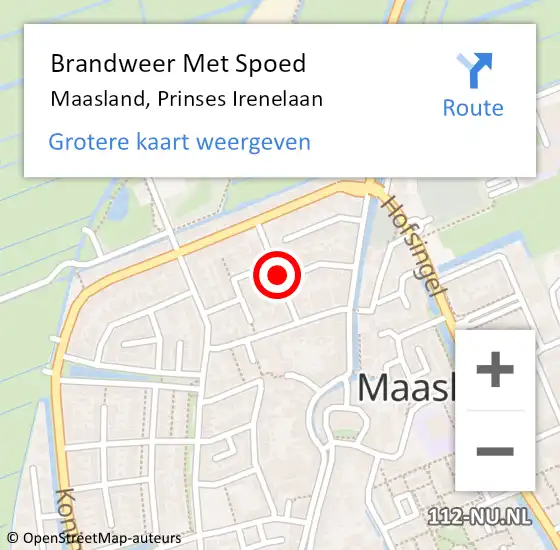 Locatie op kaart van de 112 melding: Brandweer Met Spoed Naar Maasland, Prinses Irenelaan op 27 augustus 2018 06:46