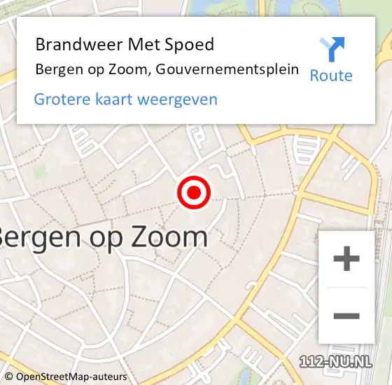 Locatie op kaart van de 112 melding: Brandweer Met Spoed Naar Bergen op Zoom, Gouvernementsplein op 27 augustus 2018 06:58