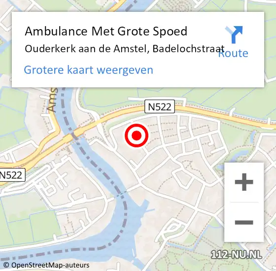 Locatie op kaart van de 112 melding: Ambulance Met Grote Spoed Naar Ouderkerk aan de Amstel, Badelochstraat op 27 augustus 2018 10:07