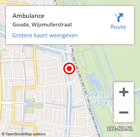 Locatie op kaart van de 112 melding: Ambulance Gouda, Wijsmullerstraat op 27 augustus 2018 10:16