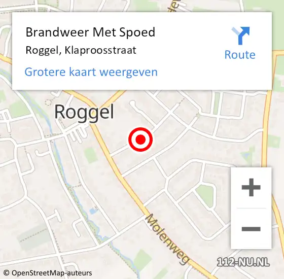 Locatie op kaart van de 112 melding: Brandweer Met Spoed Naar Roggel, Klaproosstraat op 27 augustus 2018 10:30