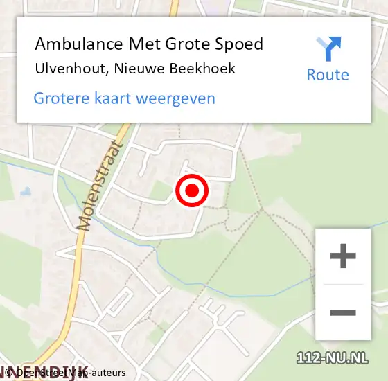 Locatie op kaart van de 112 melding: Ambulance Met Grote Spoed Naar Ulvenhout, Nieuwe Beekhoek op 27 augustus 2018 10:50