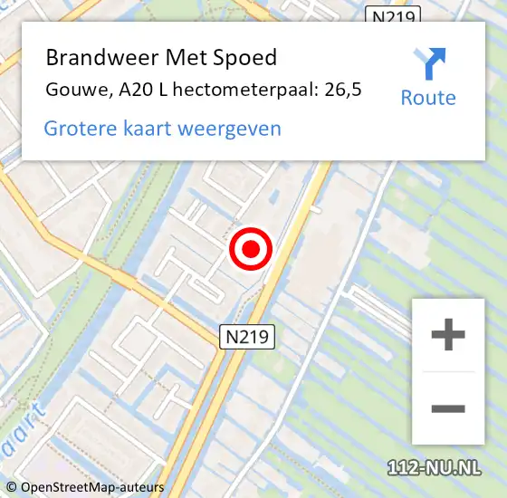 Locatie op kaart van de 112 melding: Brandweer Met Spoed Naar Gouwe, A20 L hectometerpaal: 26,5 op 27 augustus 2018 11:26