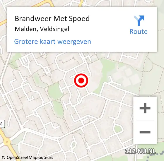 Locatie op kaart van de 112 melding: Brandweer Met Spoed Naar Malden, Veldsingel op 27 augustus 2018 11:59