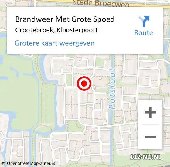 Locatie op kaart van de 112 melding: Brandweer Met Grote Spoed Naar Grootebroek, Kloosterpoort op 27 augustus 2018 12:45