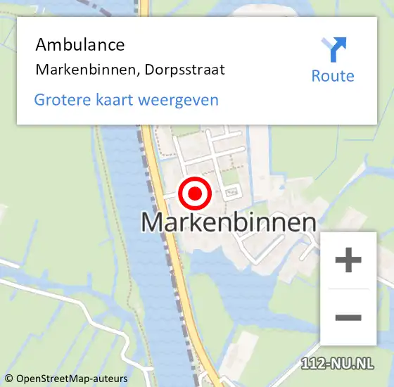 Locatie op kaart van de 112 melding: Ambulance Markenbinnen, Dorpsstraat op 7 maart 2014 09:57