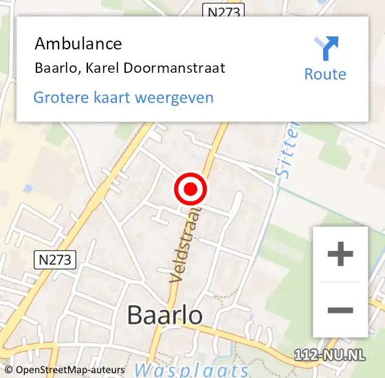 Locatie op kaart van de 112 melding: Ambulance Baarlo, Karel Doormanstraat op 7 maart 2014 10:05