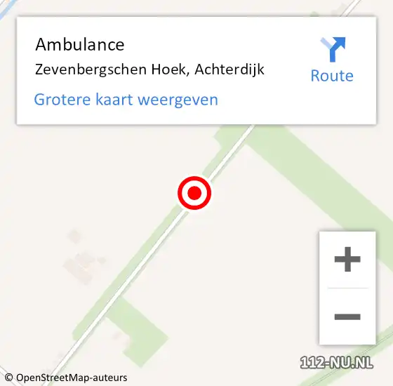 Locatie op kaart van de 112 melding: Ambulance Zevenbergschen Hoek, Achterdijk op 27 augustus 2018 16:53