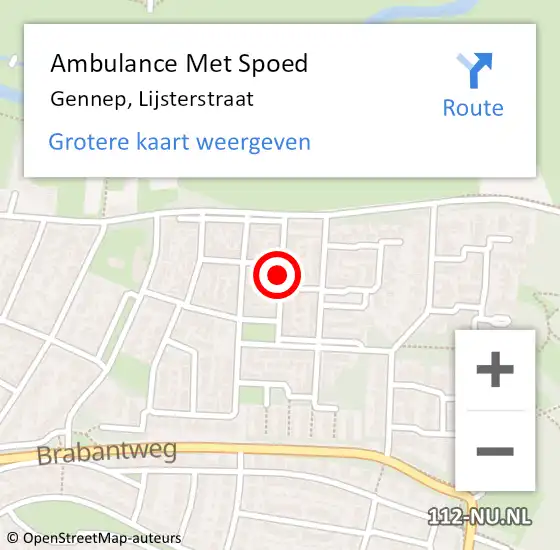 Locatie op kaart van de 112 melding: Ambulance Met Spoed Naar Gennep, Lijsterstraat op 27 augustus 2018 18:05