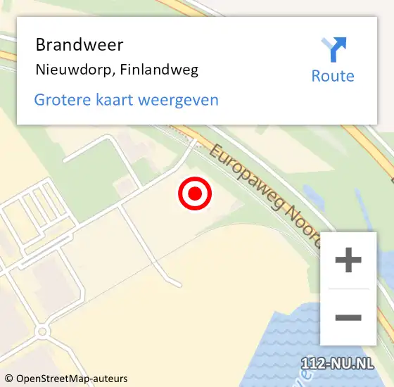 Locatie op kaart van de 112 melding: Brandweer Nieuwdorp, Finlandweg op 7 maart 2014 10:23