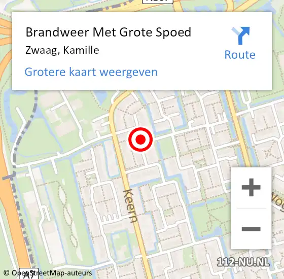 Locatie op kaart van de 112 melding: Brandweer Met Grote Spoed Naar Zwaag, Kamille op 27 augustus 2018 20:14