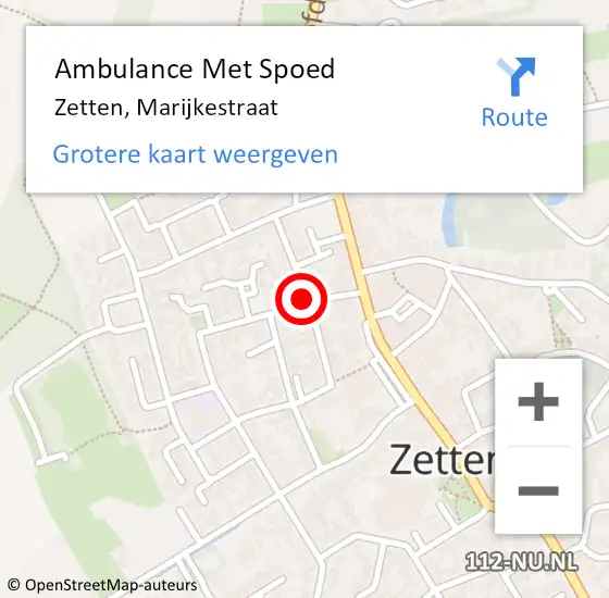 Locatie op kaart van de 112 melding: Ambulance Met Spoed Naar Zetten, Marijkestraat op 27 augustus 2018 20:50