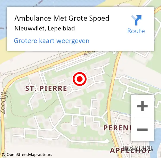 Locatie op kaart van de 112 melding: Ambulance Met Grote Spoed Naar Nieuwvliet, Lepelblad op 27 augustus 2018 21:34