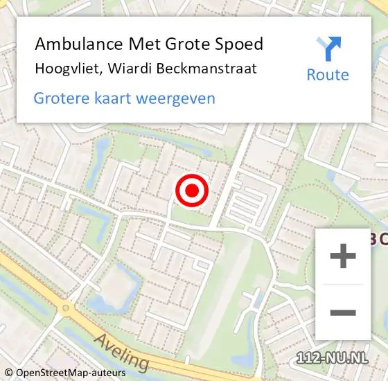 Locatie op kaart van de 112 melding: Ambulance Met Grote Spoed Naar Hoogvliet, Wiardi Beckmanstraat op 27 augustus 2018 21:54