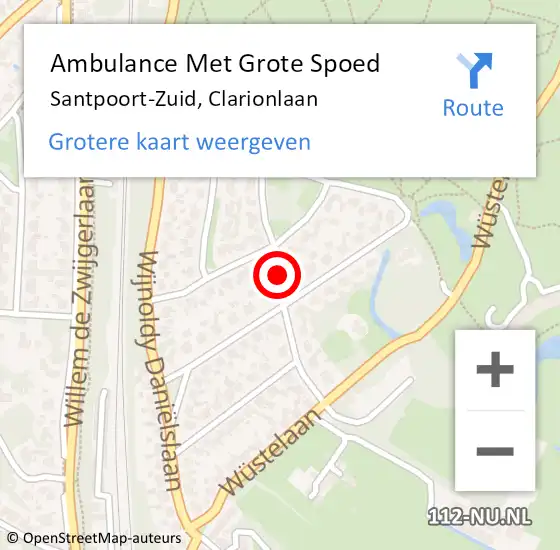 Locatie op kaart van de 112 melding: Ambulance Met Grote Spoed Naar Santpoort-Zuid, Clarionlaan op 27 augustus 2018 22:04