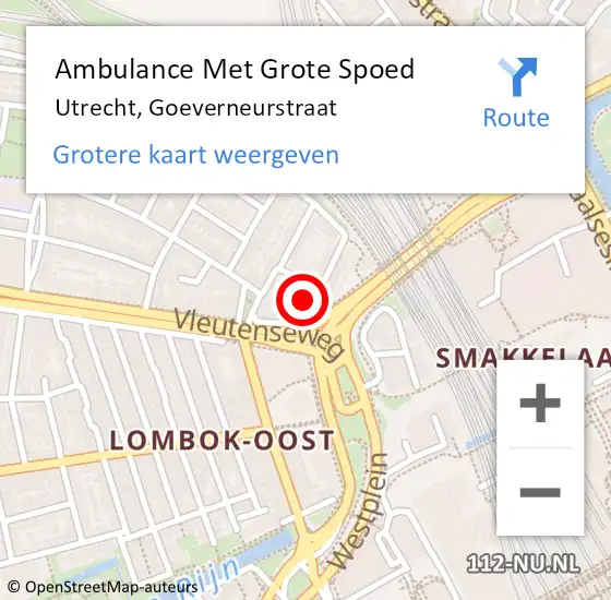 Locatie op kaart van de 112 melding: Ambulance Met Grote Spoed Naar Utrecht, Goeverneurstraat op 28 augustus 2018 00:10