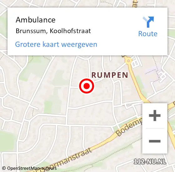 Locatie op kaart van de 112 melding: Ambulance Brunssum, Koolhofstraat op 7 maart 2014 10:36