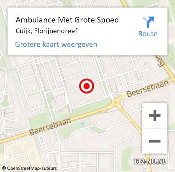 Locatie op kaart van de 112 melding: Ambulance Met Grote Spoed Naar Cuijk, Florijnendreef op 28 augustus 2018 00:49