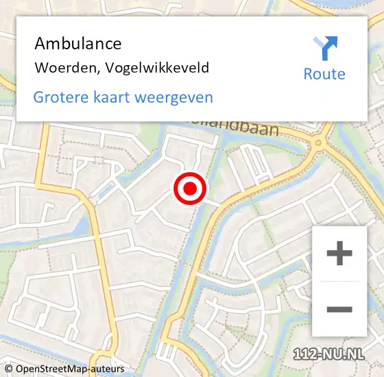 Locatie op kaart van de 112 melding: Ambulance Woerden, Vogelwikkeveld op 28 augustus 2018 02:17