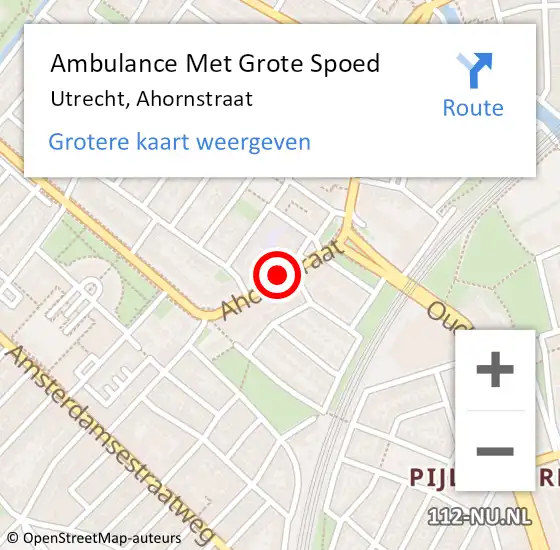 Locatie op kaart van de 112 melding: Ambulance Met Grote Spoed Naar Utrecht, Ahornstraat op 28 augustus 2018 02:27