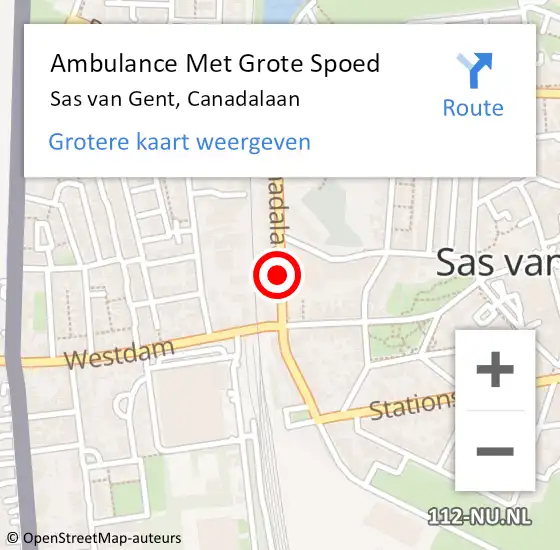 Locatie op kaart van de 112 melding: Ambulance Met Grote Spoed Naar Sas van Gent, Canadalaan op 28 augustus 2018 06:41