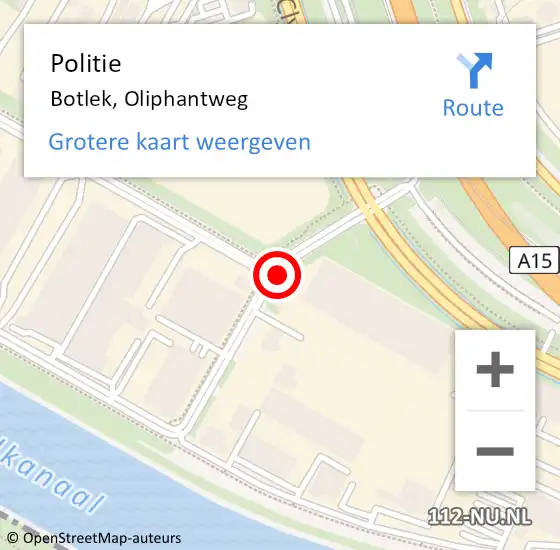 Locatie op kaart van de 112 melding: Politie Botlek, Oliphantweg op 7 maart 2014 10:45