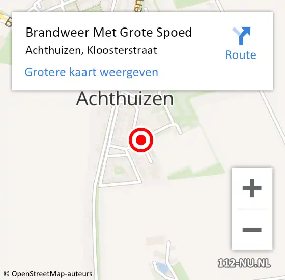 Locatie op kaart van de 112 melding: Brandweer Met Grote Spoed Naar Achthuizen, Kloosterstraat op 28 augustus 2018 10:23