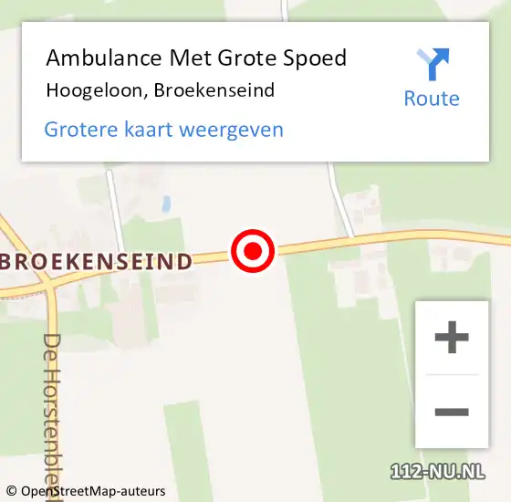 Locatie op kaart van de 112 melding: Ambulance Met Grote Spoed Naar Hoogeloon, Broekenseind op 28 augustus 2018 10:59