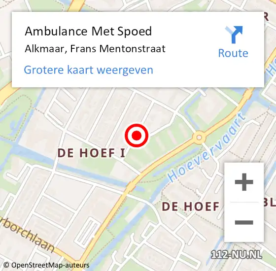 Locatie op kaart van de 112 melding: Ambulance Met Spoed Naar Alkmaar, Frans Mentonstraat op 28 augustus 2018 11:00