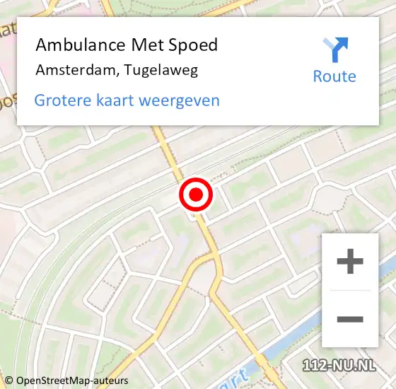 Locatie op kaart van de 112 melding: Ambulance Met Spoed Naar Amsterdam, Tugelaweg op 28 augustus 2018 13:17