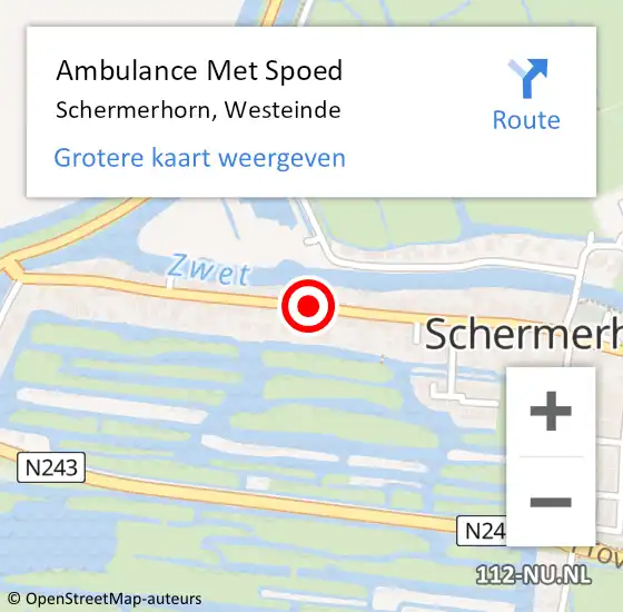 Locatie op kaart van de 112 melding: Ambulance Met Spoed Naar Schermerhorn, Westeinde op 28 augustus 2018 13:52