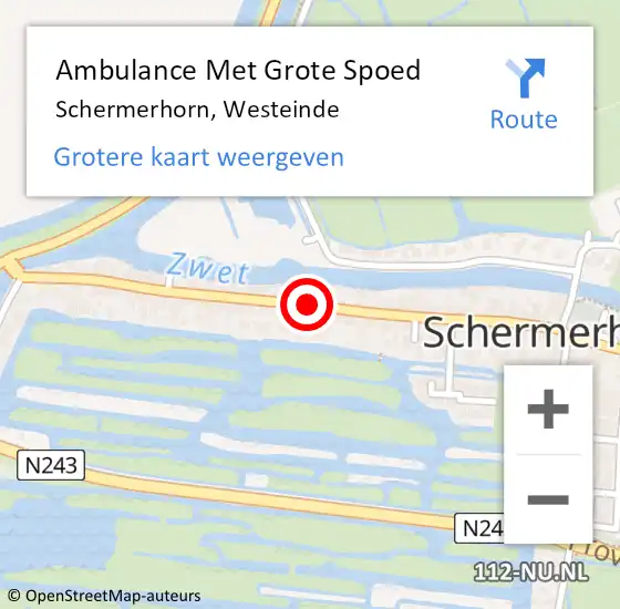 Locatie op kaart van de 112 melding: Ambulance Met Grote Spoed Naar Schermerhorn, Westeinde op 28 augustus 2018 13:57