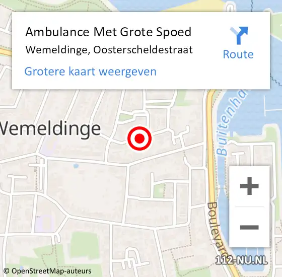 Locatie op kaart van de 112 melding: Ambulance Met Grote Spoed Naar Wemeldinge, Oosterscheldestraat op 28 augustus 2018 14:13