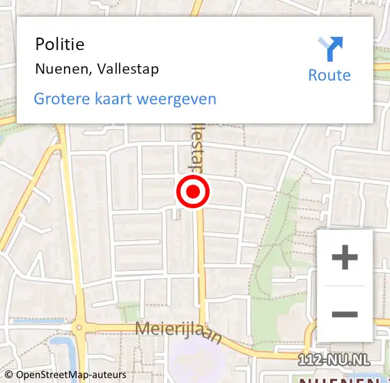 Locatie op kaart van de 112 melding: Politie Nuenen, Vallestap op 28 augustus 2018 14:49