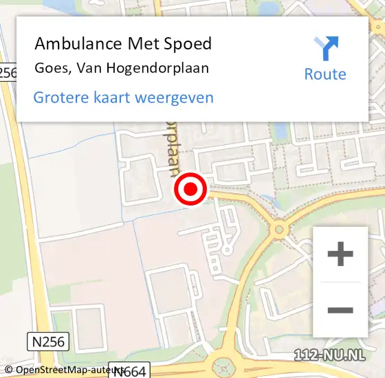 Locatie op kaart van de 112 melding: Ambulance Met Spoed Naar Goes, Van Hogendorplaan op 28 augustus 2018 15:38