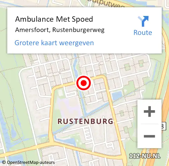 Locatie op kaart van de 112 melding: Ambulance Met Spoed Naar Amersfoort, Rustenburgerweg op 28 augustus 2018 15:45