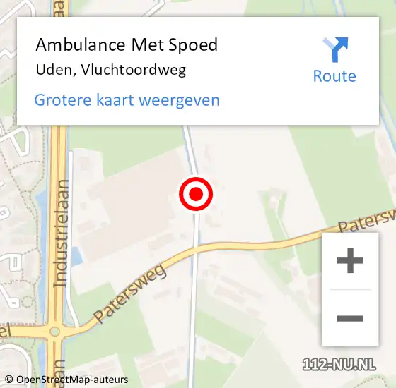 Locatie op kaart van de 112 melding: Ambulance Met Spoed Naar Uden, Vluchtoordweg op 28 augustus 2018 16:07