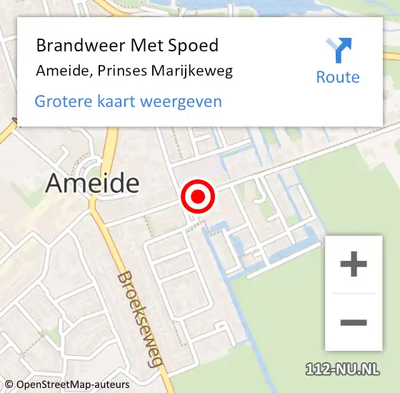 Locatie op kaart van de 112 melding: Brandweer Met Spoed Naar Ameide, Prinses Marijkeweg op 28 augustus 2018 19:47